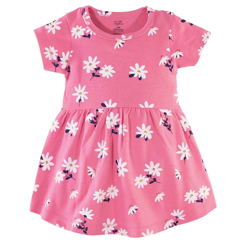 Hudson Baby Baby Girls Hudson Cotton Short-Sleeve Dresses 2pk, Pink Daisy