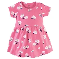 Hudson Baby Baby Girls Hudson Cotton Short-Sleeve Dresses 2pk, Pink Daisy