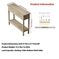 Boho Style Console Table with 2 Rattan Drawer and Bottom Storage Shelf for Entryway, Minimalist Side Table with Rattan Storage Drawer and Shelf for Li