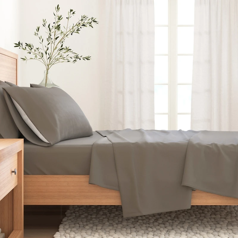 Linery & Co. Turkish Cotton Double-Brushed Solid Color Flannel Bed Sheet Set