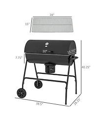 Outsunny Barrel Charcoal Bbq Grill, Wheeled Barbecue,