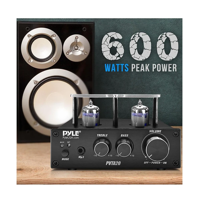 Pyle Bluetooth Tube Amplifier Stereo Receiver - 2 Vacuum Tube Power Amp, Cd/Dvd Inputs (L/R), 600W Peak Power