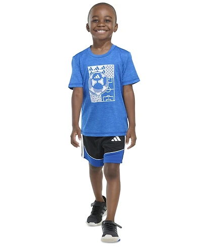 adidas Toddler & Little Boys Short-Sleeve Melange T-Shirt & Colorblocked 3-Stripe Shorts, 2 Piece Set