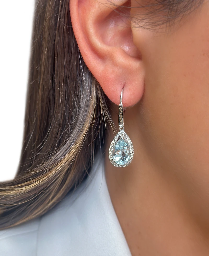 Le Vian Sea Blue Aquamarine (4-5/8 ct. t.w.) & Diamond (1/2 ct. t.w.) Pear Halo Leverback Drop Earrings in 14k White Gold