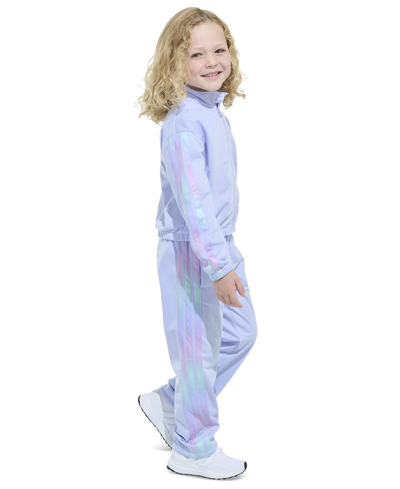adidas Toddler & Little Girls Long-Sleeve Printed 3-Stripe Fashion Tricot Jacket & Pants, 2 Piece Set