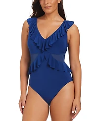Beyond Control Women's Solid Essentials Mesh Cut-Out One-Piece Swimsuit