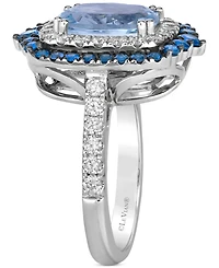 Le Vian Sea Blue Aquamarine (2-1/2 ct. t.w.), Sapphire (5/8 ct. t.w.), Vanilla Diamond (5/8 ct. t.w.) & Chocolate Diamond Accent Double Halo Ring in P