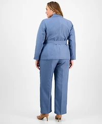 Le Suit Plus Size Two-Button Belted Safari Jacket & Mid-Rise Straight-Leg Pants Set