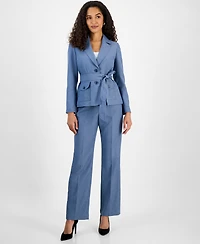 Le Suit Women's Two-Button Belted Safari Jacket & Mid-Rise Straight-Leg Pants Set
