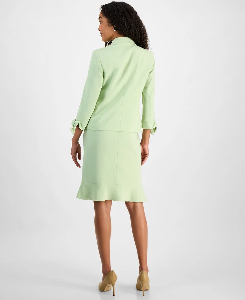 Le Suit Women's Three-Button Tie-Cuff Jacket & Flounce-Hem Skirt, Regular Petite