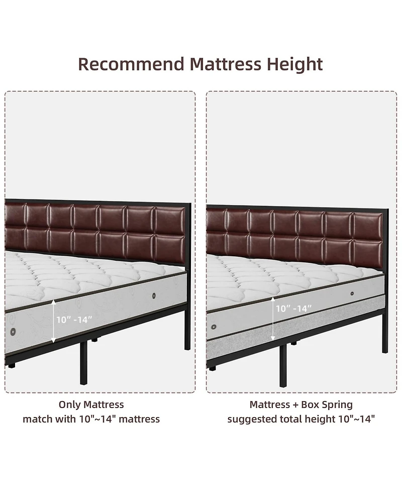 gaomon Platform Bed Frame with Faux Leather Headboard Metal Slat Support Bed Frame