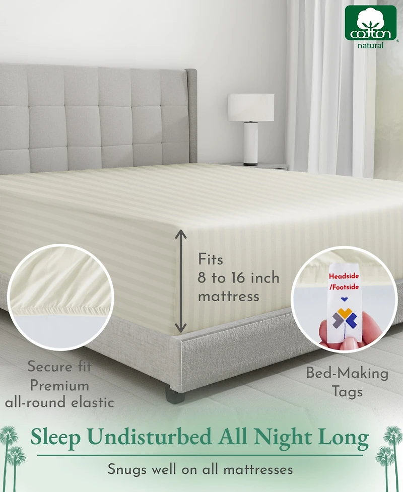 Striped 500 Thread Count Fitted Sheet Only, 100% Cotton Sateen, Fully Elasticized with Deep Pockets by California Design Den