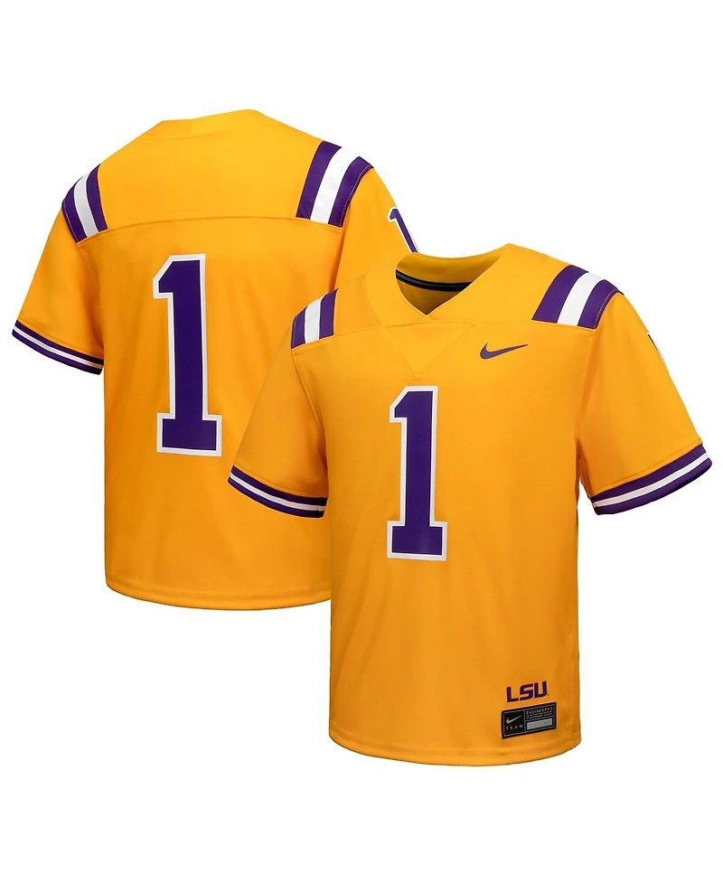 Nike Big Boys and Girls 1 Gold Lsu Tigers Alternate Game Jersey