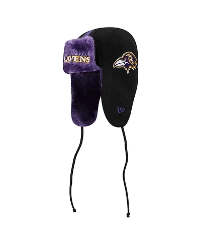 New Era Men's Black Baltimore Ravens Helmet Head Trapper Knit Hat