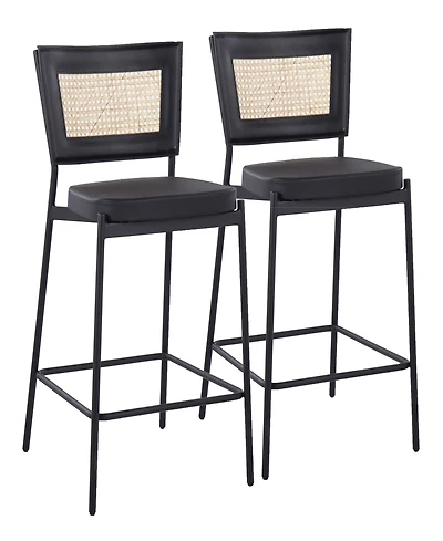 Lumisource 36" Metal and Rattan Tania Contemporary Counter Stool, Set of 2