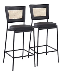 Lumisource 36" Metal and Rattan Tania Contemporary Counter Stool, Set of 2