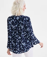 Style & Co Women's Printed Pintuck Ruffle Sleeve Blouse, Exclusively at Macy's