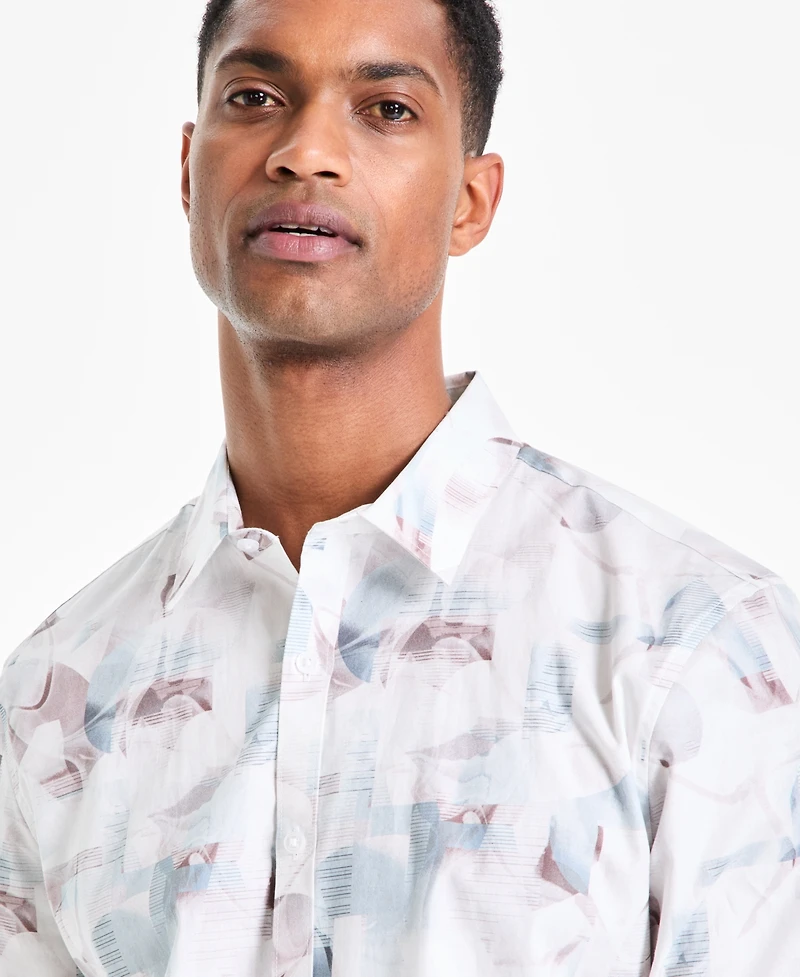 Alfani Men's Regular-Fit Abstract Light Wave-Print Button-Down Shirt, Exclusively at Macy's