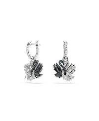 Swarovski Swan Black, Rhodium Plated Drop Earrings