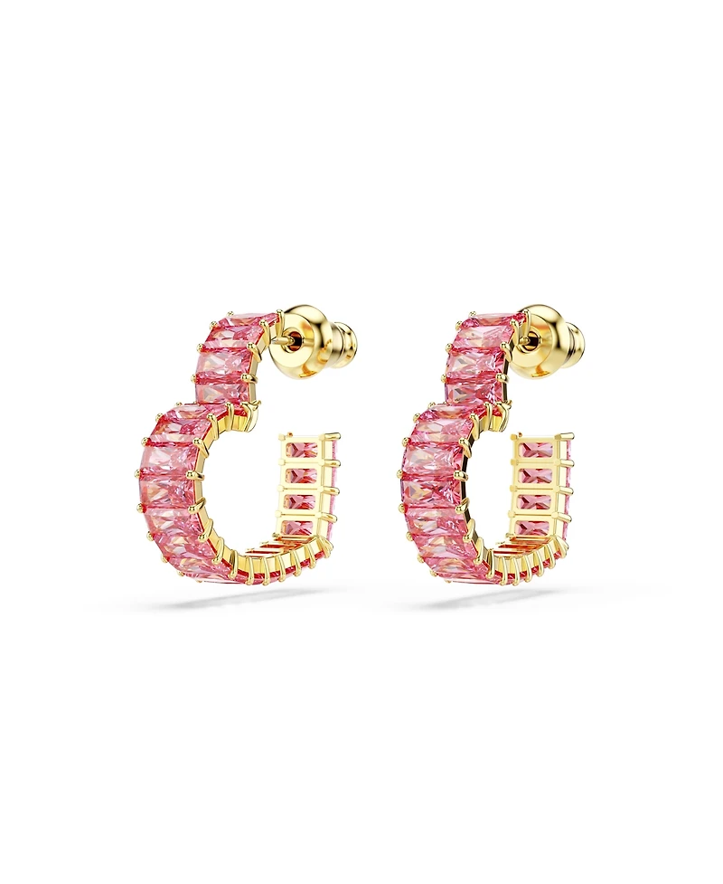 Swarovski Matrix Gold-Tone Plated, Baguette Cut, Heart, Small, Pink, Hoop Earrings