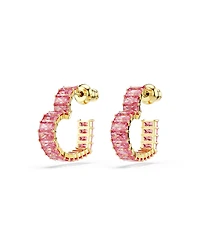 Swarovski Matrix Gold-Tone Plated, Baguette Cut, Heart, Small, Pink, Hoop Earrings
