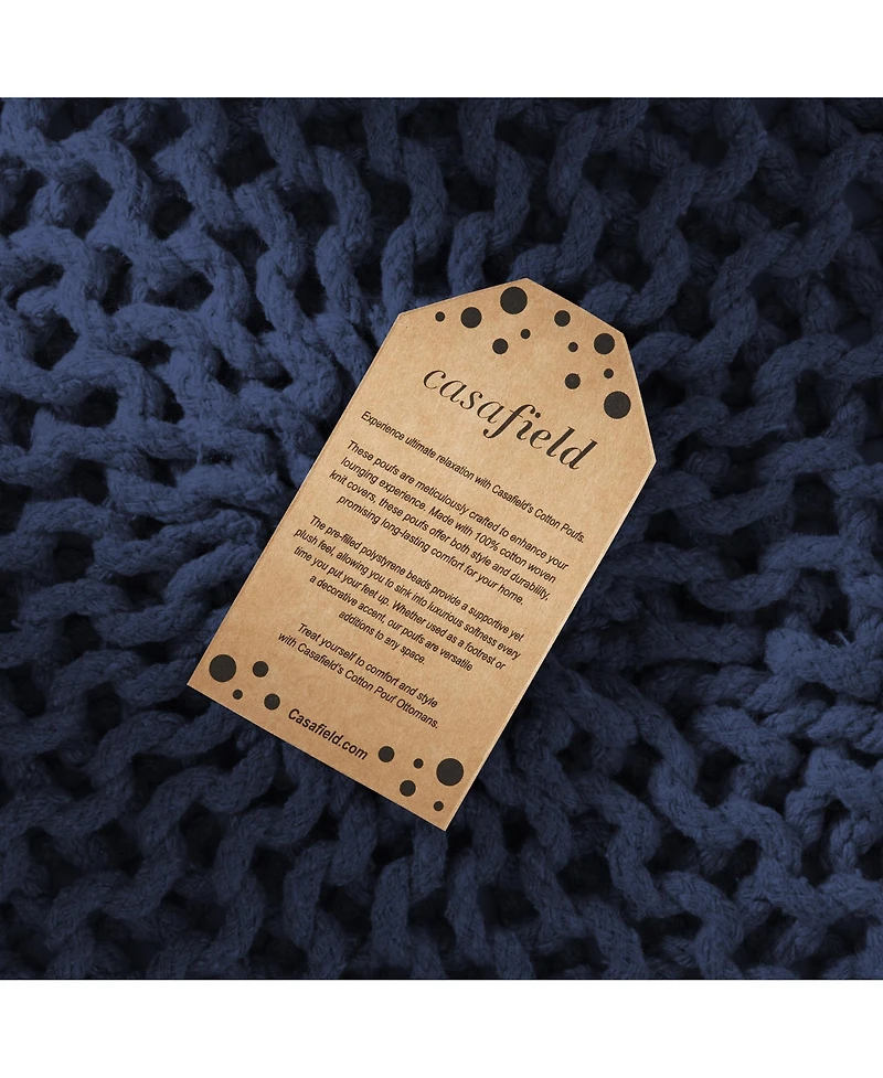 Casafield Round Pouf Ottoman, Navy Blue - 20" Dia x 14.5" High Cotton Knit Foot Stool Boho Floor Pouffe for Living Room