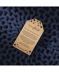 Casafield Round Pouf Ottoman, Navy Blue - 20" Dia x 14.5" High Cotton Knit Foot Stool Boho Floor Pouffe for Living Room