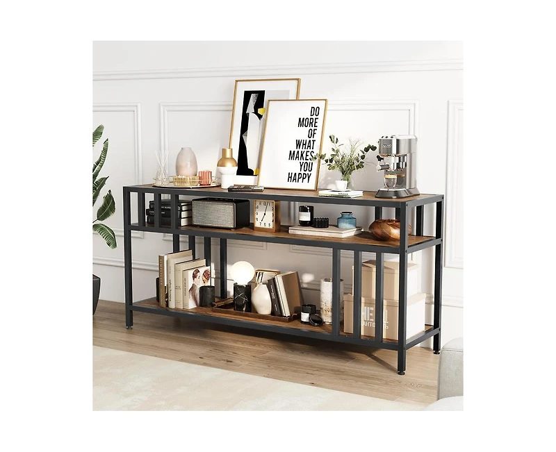 gaomon 58" Tv Stand for Tv up to 65 Inches, Entertainment Center with Open Storage Shelves, Tv Media Console Table with Quadruple-Tube Support for Liv