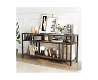 gaomon 58" Tv Stand for Tv up to 65 Inches, Entertainment Center with Open Storage Shelves, Tv Media Console Table with Quadruple-Tube Support for Liv