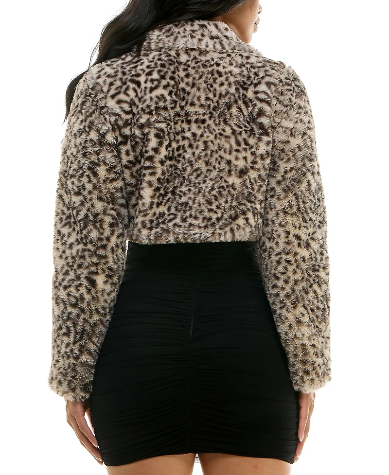 Bcx Juniors' Faux-Fur Notch-Collar Long-Sleeve Shrug