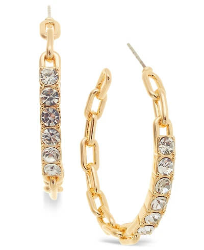 On 34th Gold-Tone Medium Crystal Frozen Chain Hoop Earrings, 1.5", Exclusively at Macy's