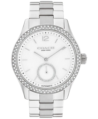 Coach Women's Brooks Automatic Silver Tone Stainless Steel Bracelet Watch, 38mm