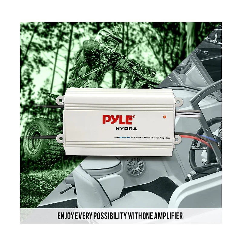 Pyle 4-Channel Bluetooth Marine Amplifier Kit, Waterproof, 1200W, White