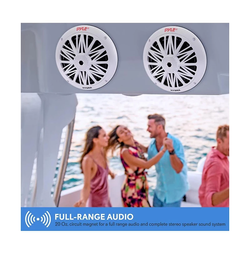Pyle 6.5" Marine Component Speakers, 2-Way, 200 Watt, Water-Resistant, White