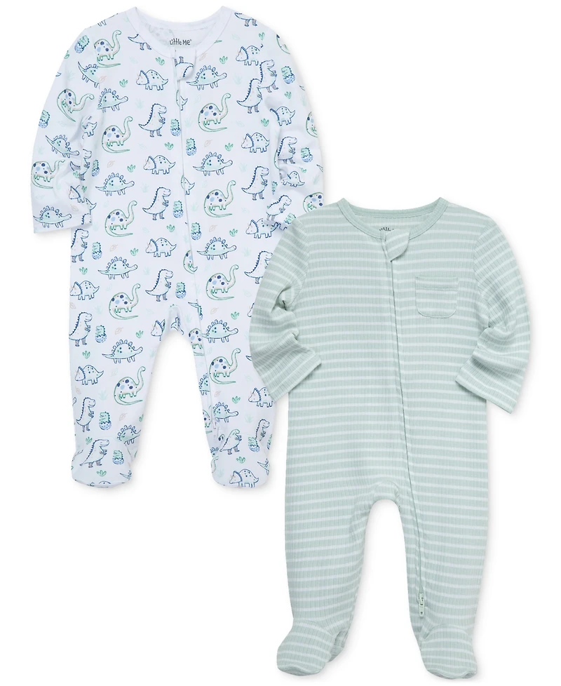 Little Me Baby Boys 2-Pack Dino Cotton Footed Coveralls