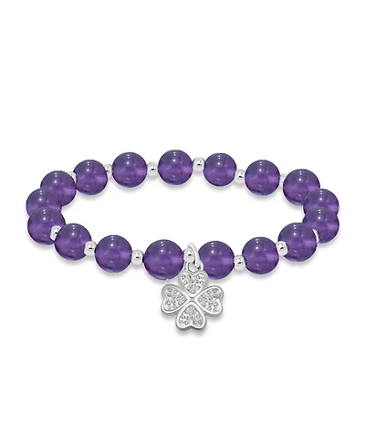 Macy's Silver-Plated Beaded Clover Charm Stretch Bracelet