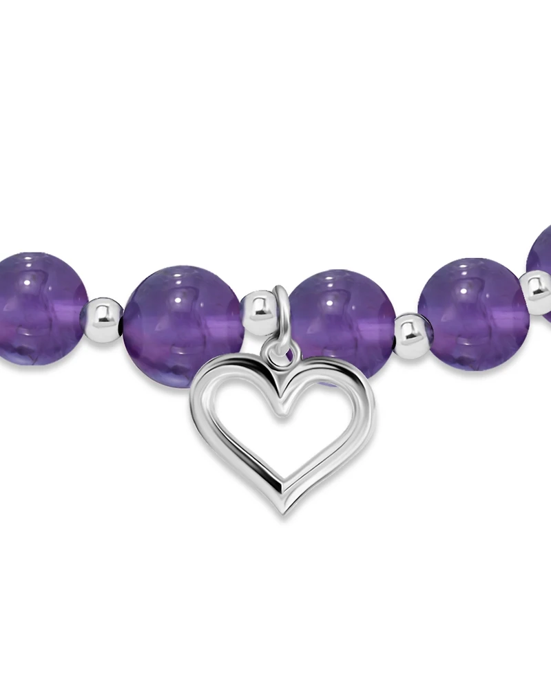 Macy's Silver-Plated Beaded Heart Charm Stretch Bracelet