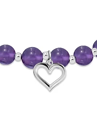 Macy's Silver-Plated Beaded Heart Charm Stretch Bracelet