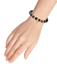 Macy's Silver-Plated Beaded Cross Charm Stretch Bracelet