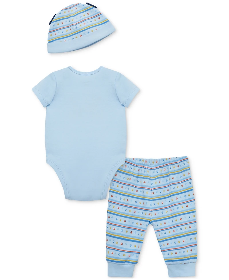 Little Me Baby Boys Puppies Cotton Bodysuit, Hat & Pants, 3 Piece Set