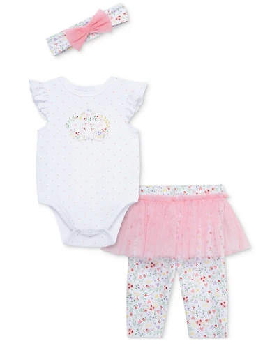 Little Me Baby Girls Swans Bodysuit, Skirted Leggings & Headband, 3 Piece Set