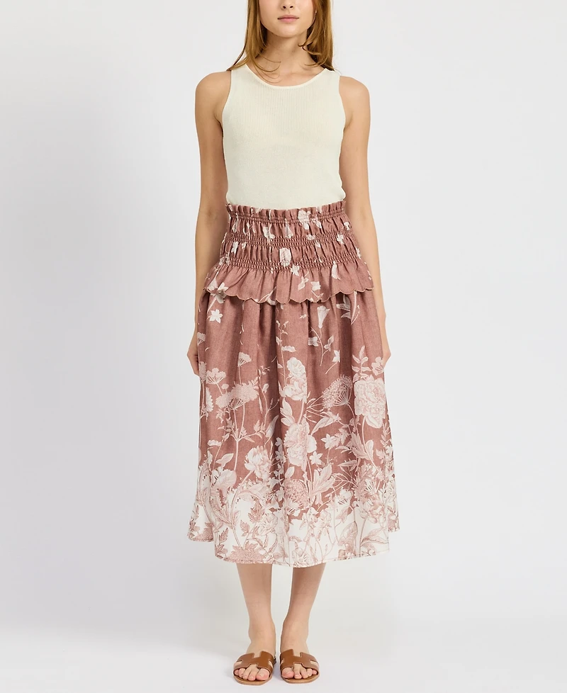 En Saison Women's Monet Printed Pull-On Midi Skirt