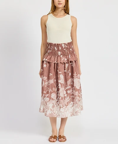 En Saison Women's Monet Printed Pull-On Midi Skirt