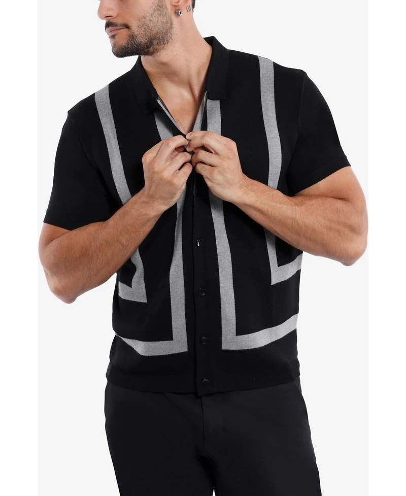 Spring + Mercer Men's Jacquard Short Sleeve Sweater Polo