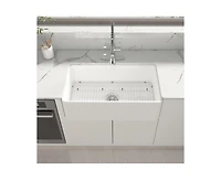 Casainc 33inch L x 18inch W Single Bowl Fireclay Farmhouse Kitchen Sink with Sink Grid
