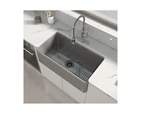 Casainc 33inch L x 18inch W Single Bowl Fireclay Farmhouse Kitchen Sink with Grid