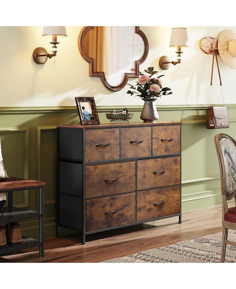 Wlive Dresser Tv Stand Entertainment Center with Fabric Drawers Media Console Table with Metal Frame and Wood Top for Tv up to 45 inch Chest of Drawer