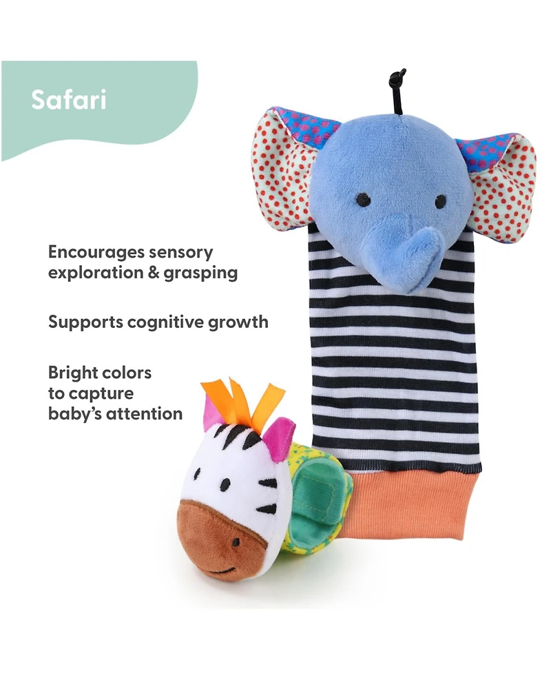The Peanutshell Safari Baby Rattle Socks and Wrist Rattle Set, 5 Piece