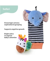 The Peanutshell Safari Baby Rattle Socks and Wrist Rattle Set, 5 Piece