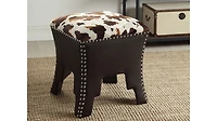 Baxton Studio Sally Modern and Contemporary Cow-print Patterned Fabric Brown Faux Leather Upholstered Accent Stool with Nail heads